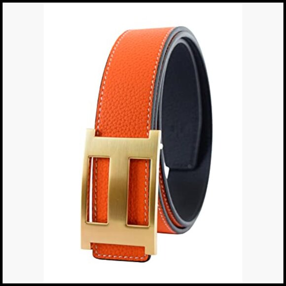 Genuine Leather Casual Dress Belt with Reversible Strap